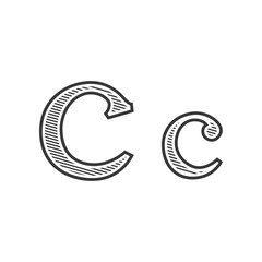 Font tattoo engraving letter C with shading