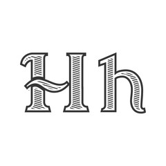 Font tattoo engraving letter H with shading