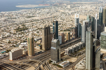 Fototapeta na wymiar Downtown Dubai. Skyscrapers and road
