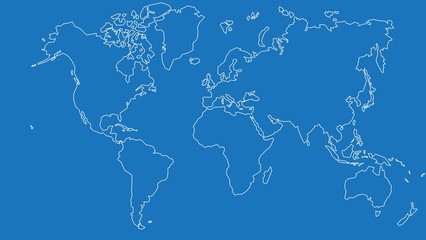 Simplicity outline world map on blue background. Vector illustration.