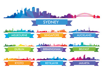 Colorful сity skyline Australia and the Island country