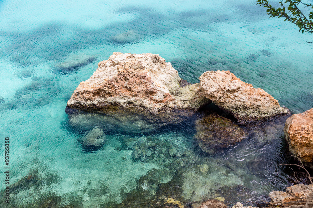 Sticker Clear Aqua Water Around Rocks