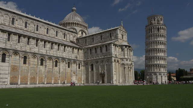 Pisa Italy Cathedral Tower across grass 4K 049