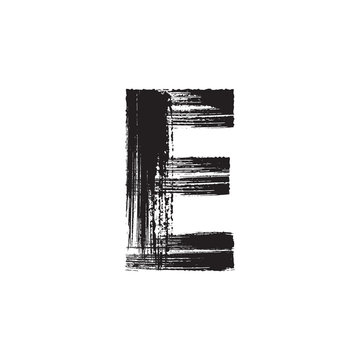 Letter E hand drawn with dry brush