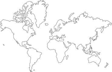 Fototapeta premium Szkic mapy freehand świata na białym tle.
