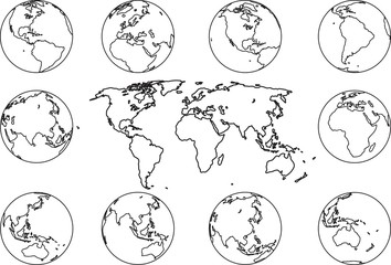 Naklejka premium Freehand world map sketch on white background.