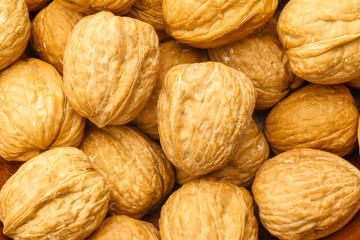 Walnuts pile close up