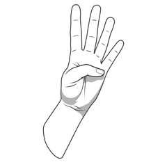 Palm hand number four gesture vector illustration