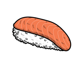 Salmon Sushi, a hand drawn vector illustration of a salmon sushi (Sake Nigiri).