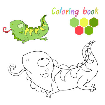 Coloring book iguana kids layout for game 
