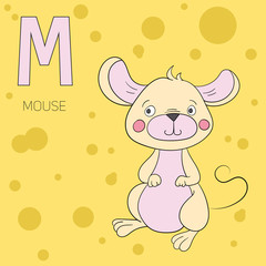 Alphabet letter M mouse children vector 