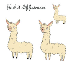 Find differences kids layout for game lama 