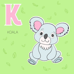 Alphabet letter K koala children vector