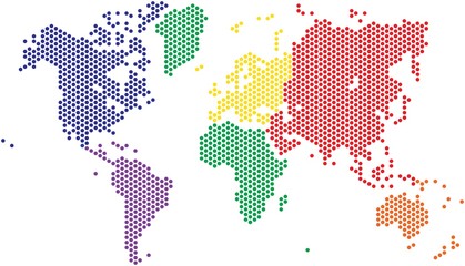 Obraz premium Mapa świata kropki na białym tle, ilustracji wektorowych.