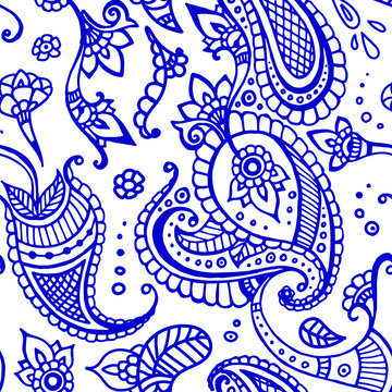 Navy blue line indian paisley pattern