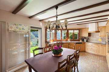 dining table of a domestic kitchen