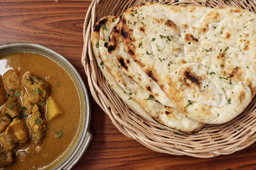 Indian naan bread with curry