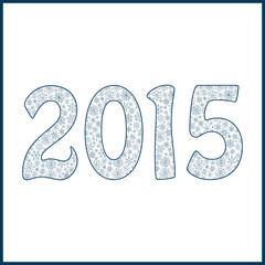 Card with snowflakes, number 2015 made of snow.