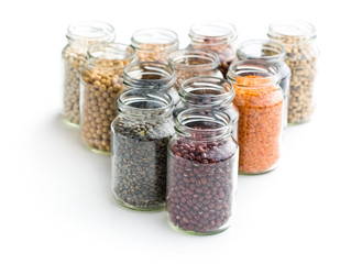 various dried legumes in jars