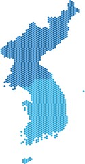 Fototapeta na wymiar Blue hexagon shape North and South Korea map on white background, vector illustration.