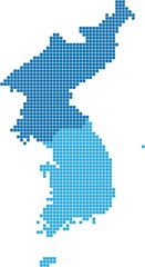 Fototapeta premium Blue square shape North and South Korea map on white background, vector illustration.