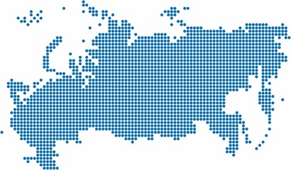Fototapeta na wymiar Blue circle shape Russia map on white background, vector illustration.