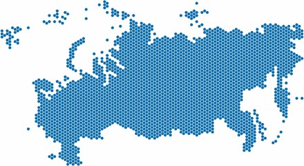 Fototapeta na wymiar Blue hexagon shape Russia map on white background, vector illustration.