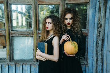 two vintage women as witches