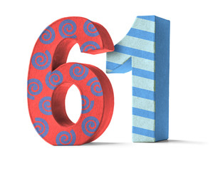 Bunte Zahl aus Pappe - Nummer 61