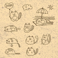 Funny doodle cats sketch.