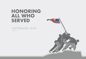 Honors Veterans day,the monument and flag flat theme design