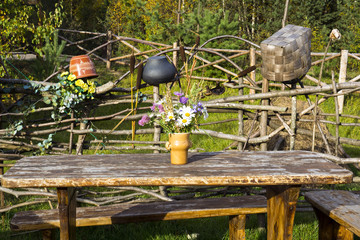 Rural table in village yard