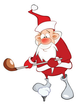 Illustration of Cute Santa Claus Golfer. Cartoon Character