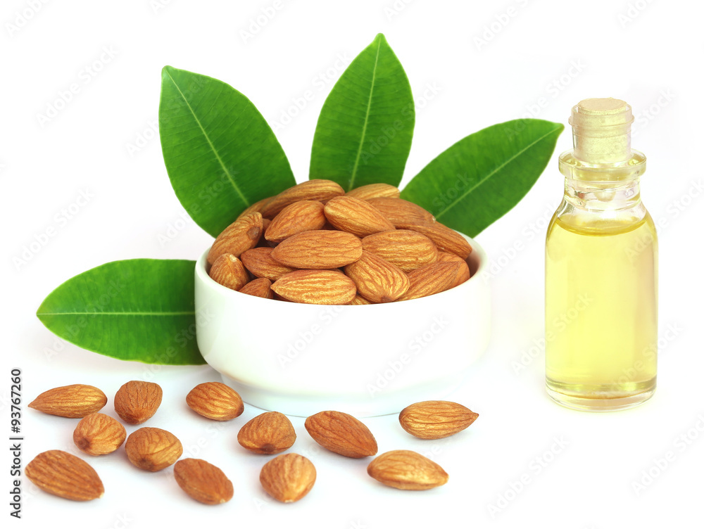 Sticker Fresh almonds with oil