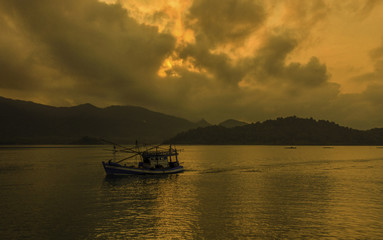 Fishing boat in the morning at Chang's Island, Thailand