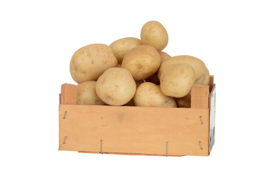 new potatoes in wood box