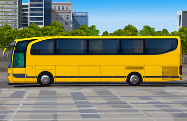 Fototapeta na wymiar Yellow bus on city street