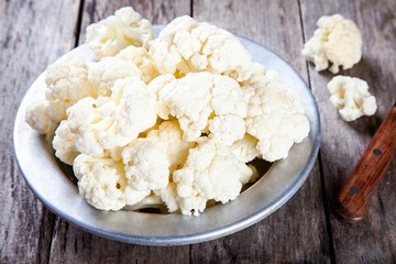 Fresh raw cauliflower in bowl