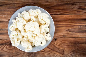 Fresh raw cauliflower in bowl