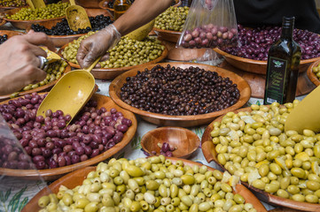 Assortment of olives on market in Provence