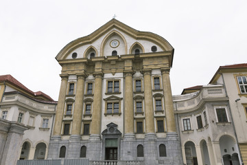 Fototapeta na wymiar Ursuline Church of the Holy Trinity in Ljubljana, Slovenia.