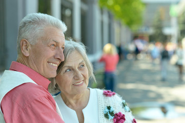 beautiful elderly couple outdoor