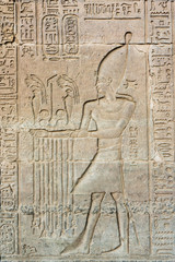 old egypt hieroglyphs carved on the stone. Detail from temple wa