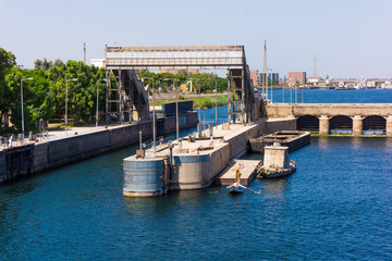 Sluice gate on the Nile river, Egypt.  watergate near Esna