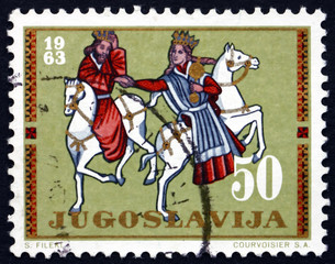 Postage stamp Yugoslavia 1963 King and Queen on Horseback