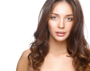 Obraz premium Close up portrait of beautiful young woman face. Isolated on