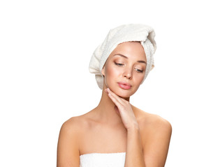 Beautiful woman with a towel on his head 