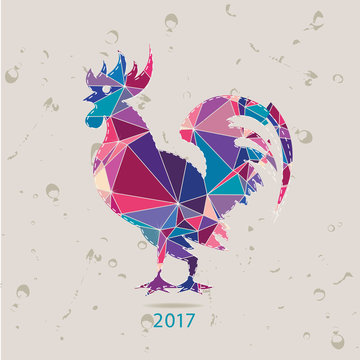 The 2017 new year card with Rooster made of triangles