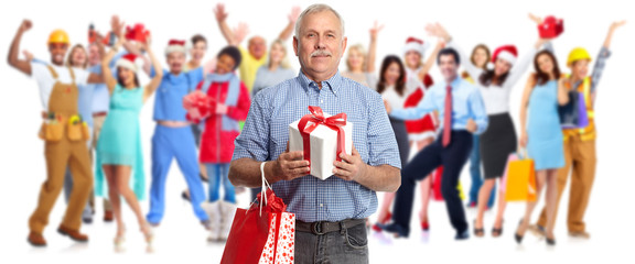 Obraz premium Christmas people crowd with gifts.