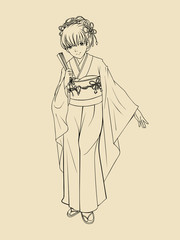 Fototapeta na wymiar Traditional Costume Japanese Lady